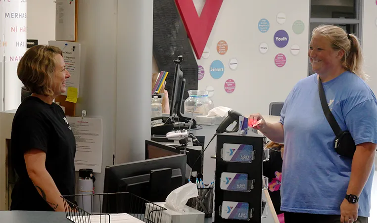 YMCA member checking in at the front desk