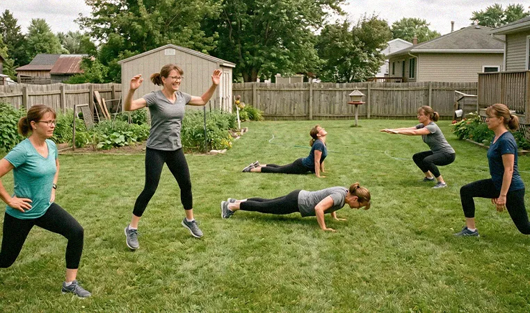 woman exercising in her backyard