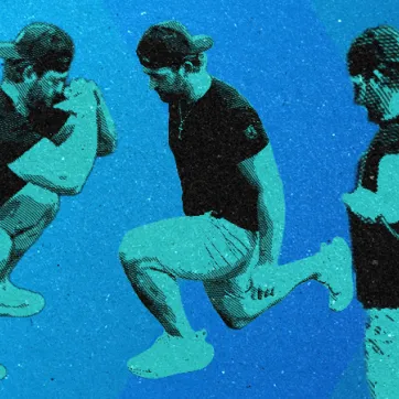 man performing 3 different dynamic stretches