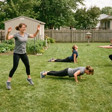 woman exercising in her backyard